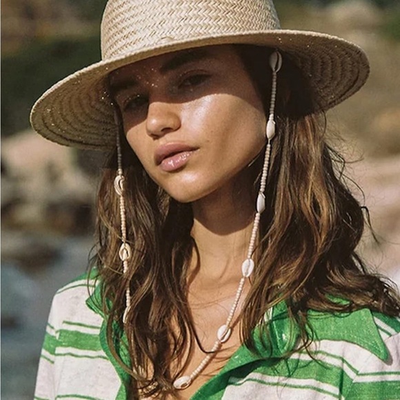 Stylish Tan Straw Hat with Shell Accents - Picture 2 of 4